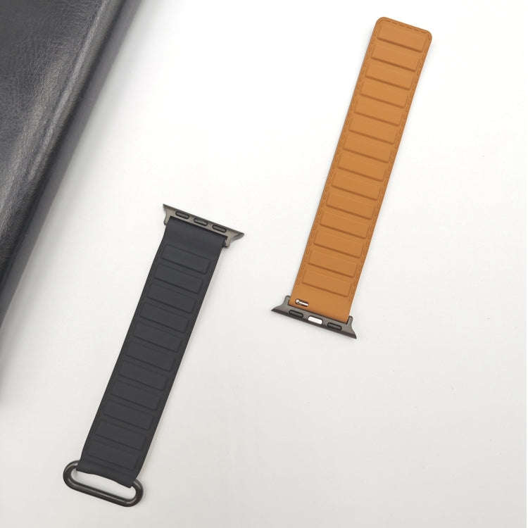 For Apple Watch Series 9 45mm Reverse Buckle Magnetic Silicone Watch Band(Black Buckle Black Brown)