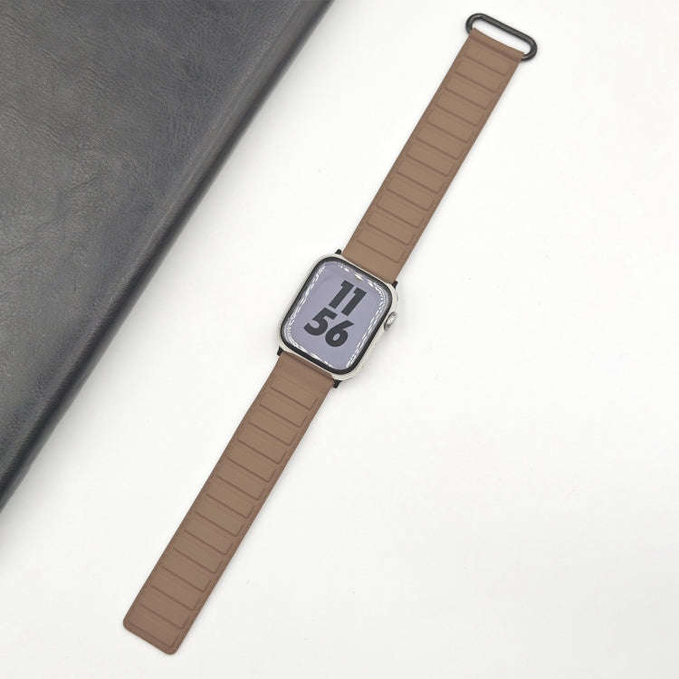 For Apple Watch SE 2023 40mm Reverse Buckle Magnetic Silicone Watch Band(Black Buckle Coffee)