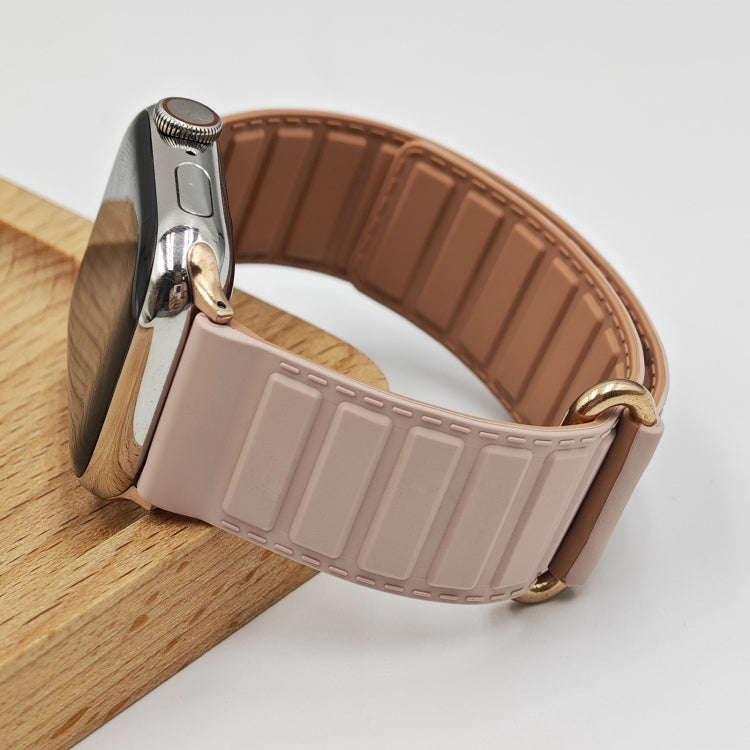 For Apple Watch SE 2023 40mm Reverse Buckle Magnetic Silicone Watch Band(Rose Buckle Pink)