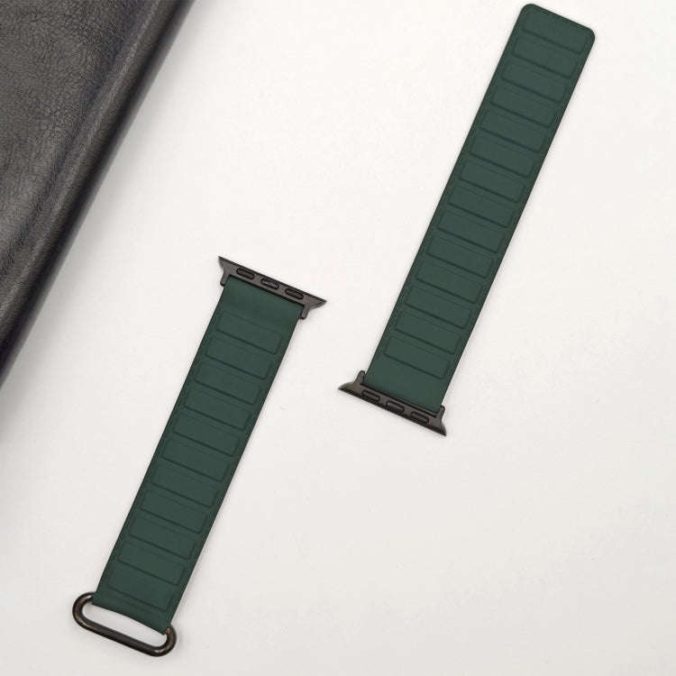 For Apple Watch SE 2023 44mm Reverse Buckle Magnetic Silicone Watch Band(Black Buckle Green Brown)