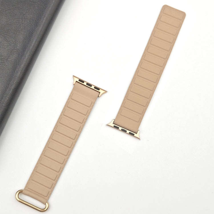 For Apple Watch SE 2023 44mm Reverse Buckle Magnetic Silicone Watch Band(Rose Buckle Milk Grey)