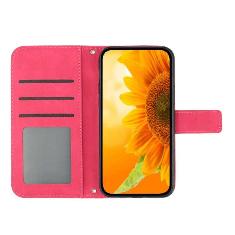 For Honor X6b Skin Feel Sun Flower Pattern Leather Phone Case with Lanyard(Rose Red)