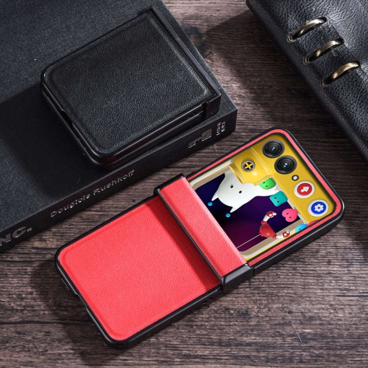 For Motorola Razr 50 Three-stage Folding Leather Texture Phone Case(Red)