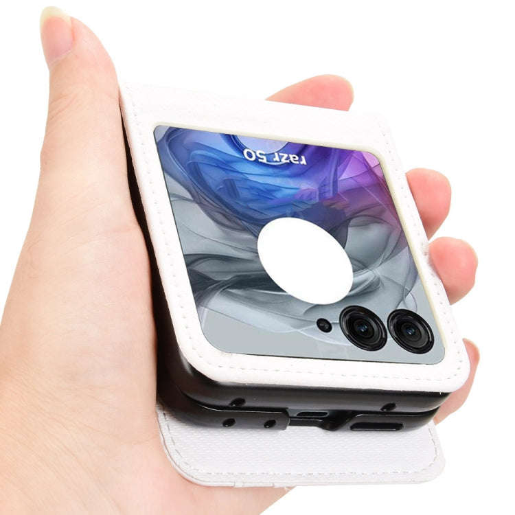 For Motorola Moto Razr 50 Card Slot PU Leather PC Phone Case(White)