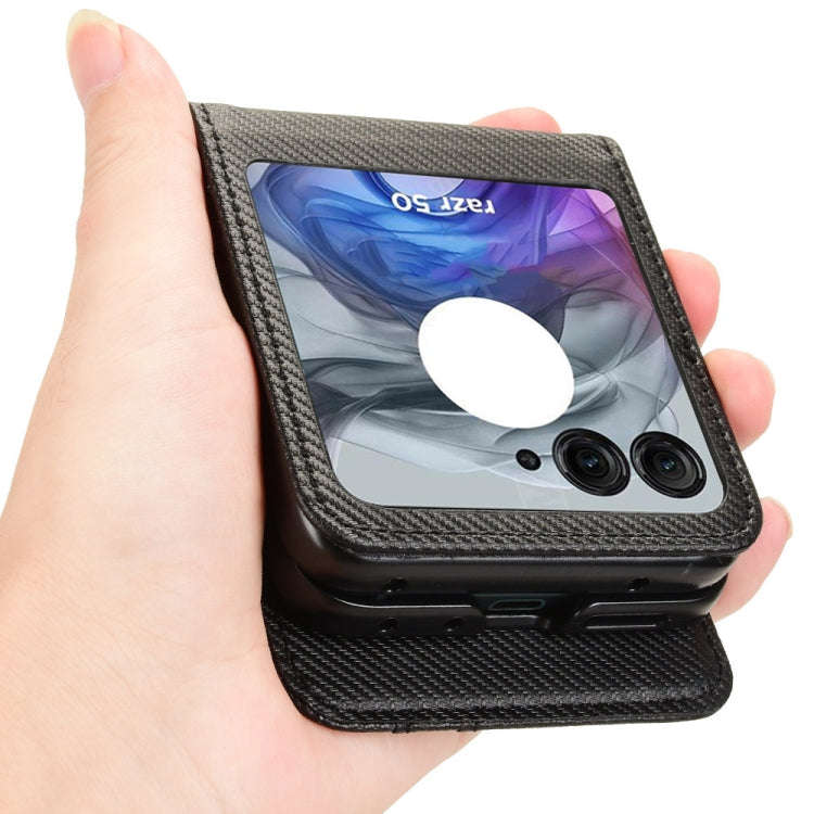 For Motorola Moto Razr 50 Card Slot PU Leather PC Phone Case(Black)