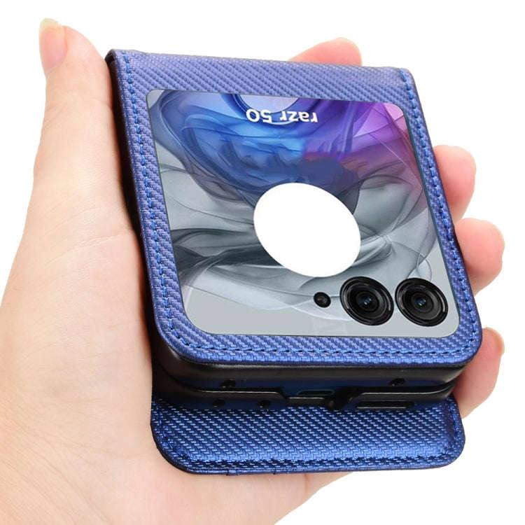 For Motorola Moto Razr 50 Card Slot PU Leather PC Phone Case(Blue)