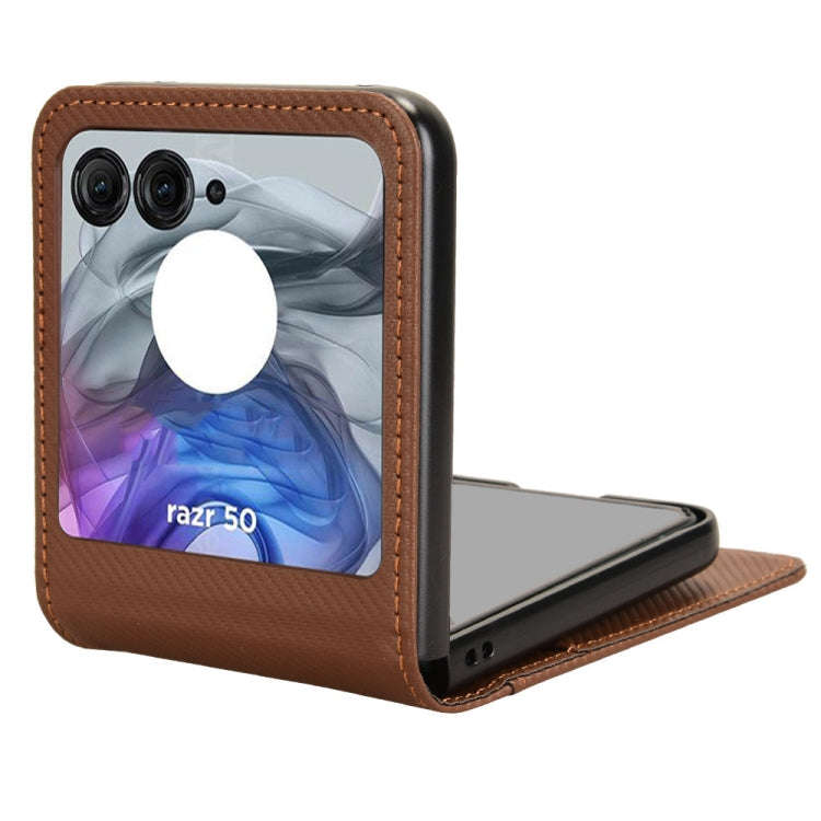 For Motorola Moto Razr 50 Card Slot PU Leather PC Phone Case(Brown)