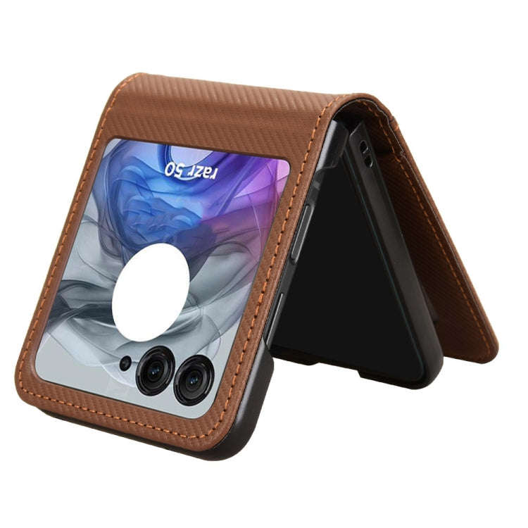 For Motorola Moto Razr 50 Card Slot PU Leather PC Phone Case(Brown)