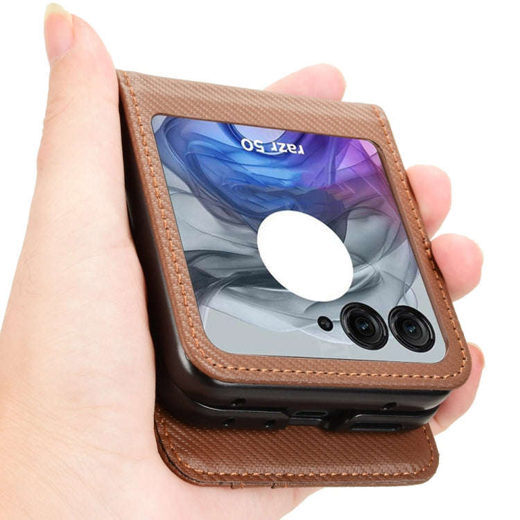 For Motorola Moto Razr 50 Card Slot PU Leather PC Phone Case(Brown)
