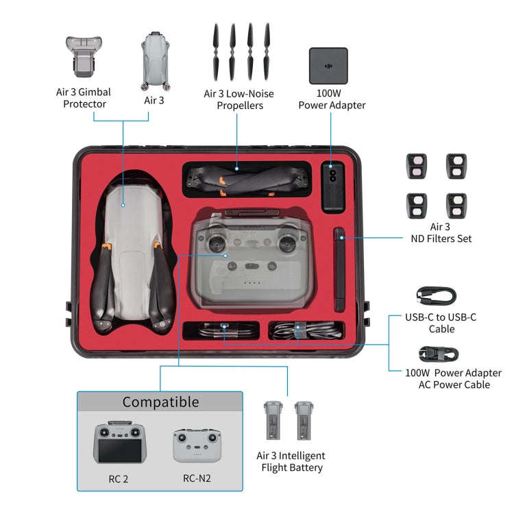 For DJI Air 3 / RC2 / N2 STARTRC Waterproof PP Official Standard Drone Kit Suitcase Storage Box(B...