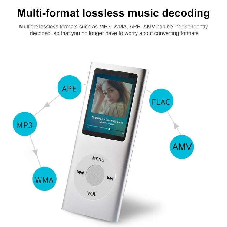 1.8 inch TFT Screen Metal MP4 Player With 8G TF Card+Earphone+Cable(Silver)