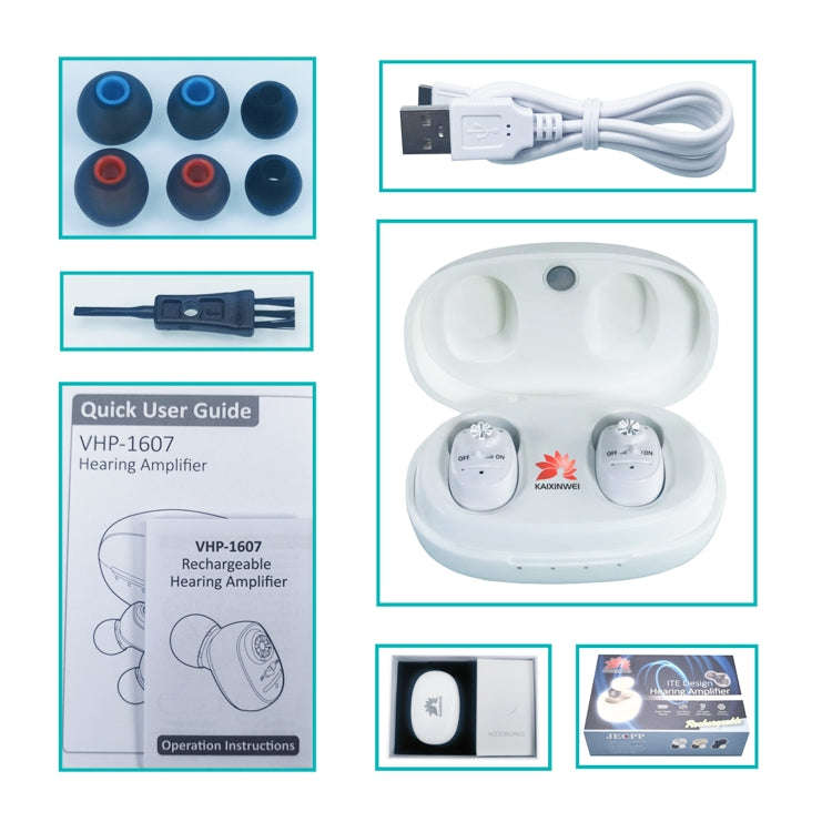KAIXINWEI VHP-1607B DC3.7V In-ear Hearing Aid Sound Amplifier(White)
