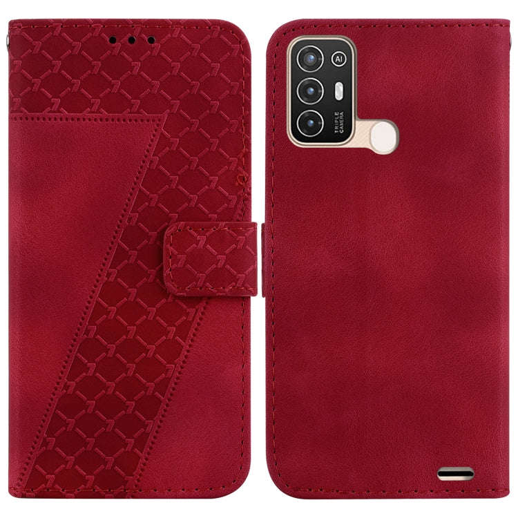 For ZTE Blade A52 7-shaped Embossed Leather Phone Case(Red)