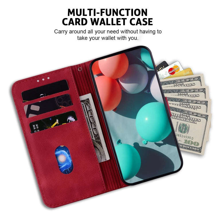 For ZTE Blade A52 7-shaped Embossed Leather Phone Case(Red)