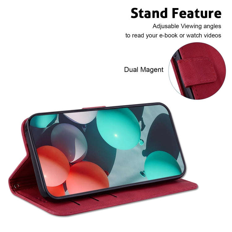 For ZTE Blade A52 7-shaped Embossed Leather Phone Case(Red)