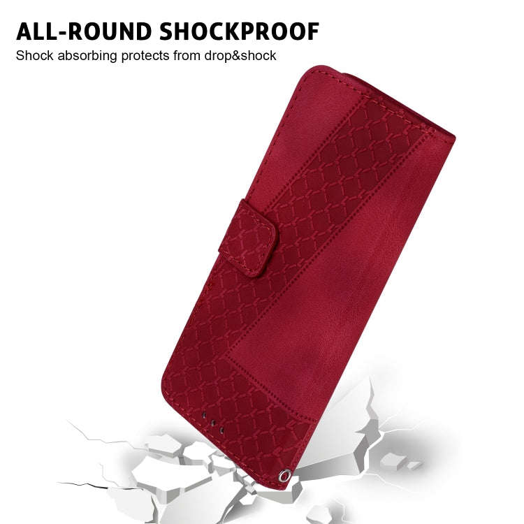 For ZTE Blade A52 7-shaped Embossed Leather Phone Case(Red)