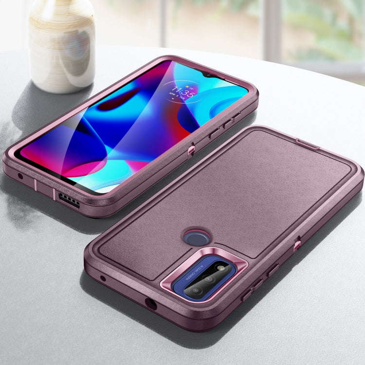 For Motorola G Pure 2022 Life Waterproof Rugged PC + Silicone Phone Case(Purple+Pink)