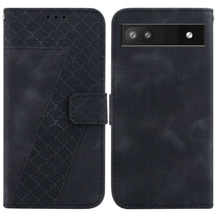 For Google Pixel 6a Seven-shaped Embossed Leather Phone Case(Black)