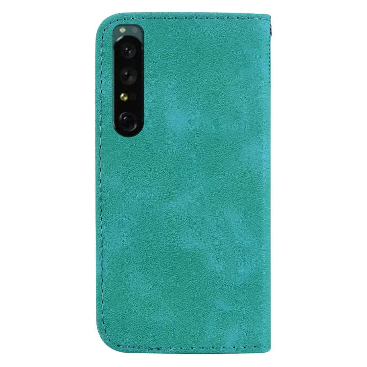 For Sony Xperia 1 IV 7-shaped Embossed Leather Phone Case(Green)