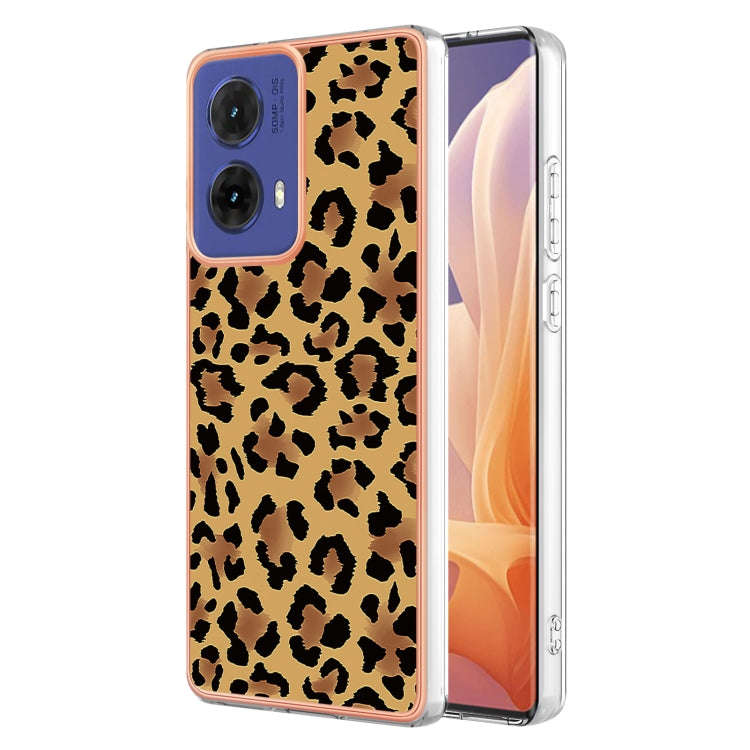For Motorola Moto G85 Electroplating Marble Dual-side IMD Phone Case(Leopard Print)