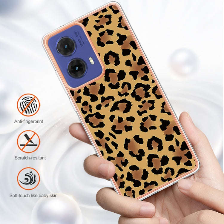 For Motorola Moto G85 Electroplating Marble Dual-side IMD Phone Case(Leopard Print)