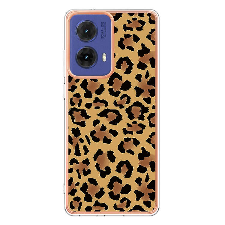 For Motorola Moto G85 Electroplating Marble Dual-side IMD Phone Case(Leopard Print)