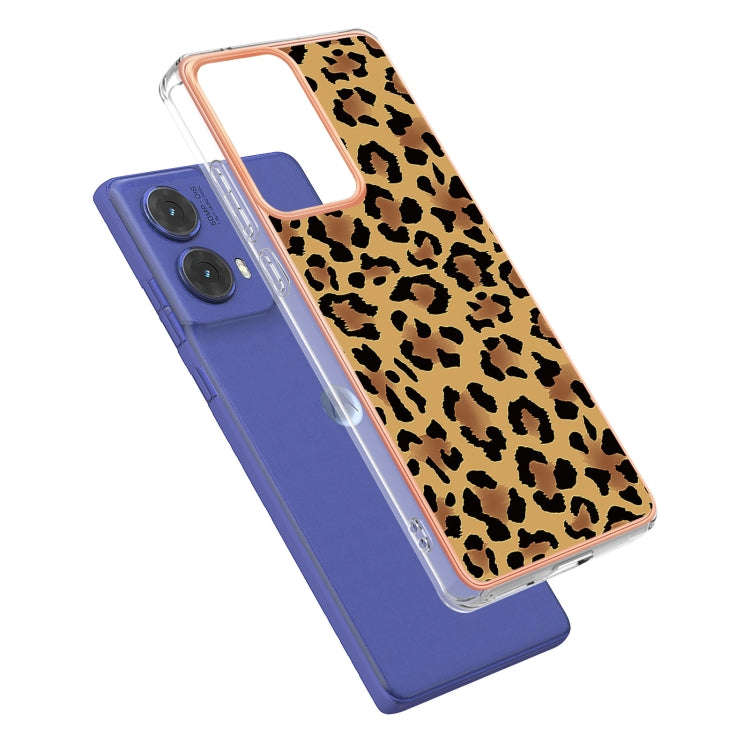 For Motorola Moto G85 Electroplating Marble Dual-side IMD Phone Case(Leopard Print)