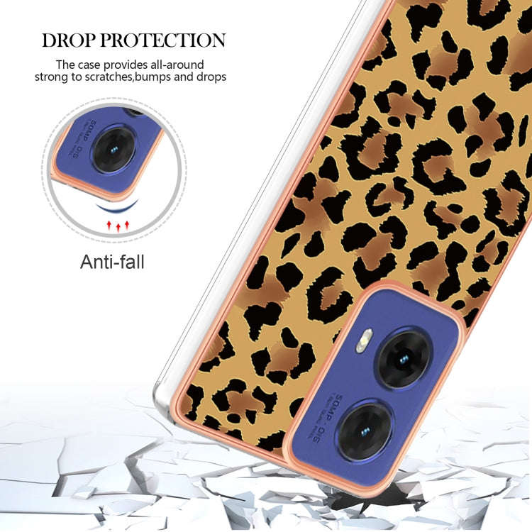 For Motorola Moto G85 Electroplating Marble Dual-side IMD Phone Case(Leopard Print)