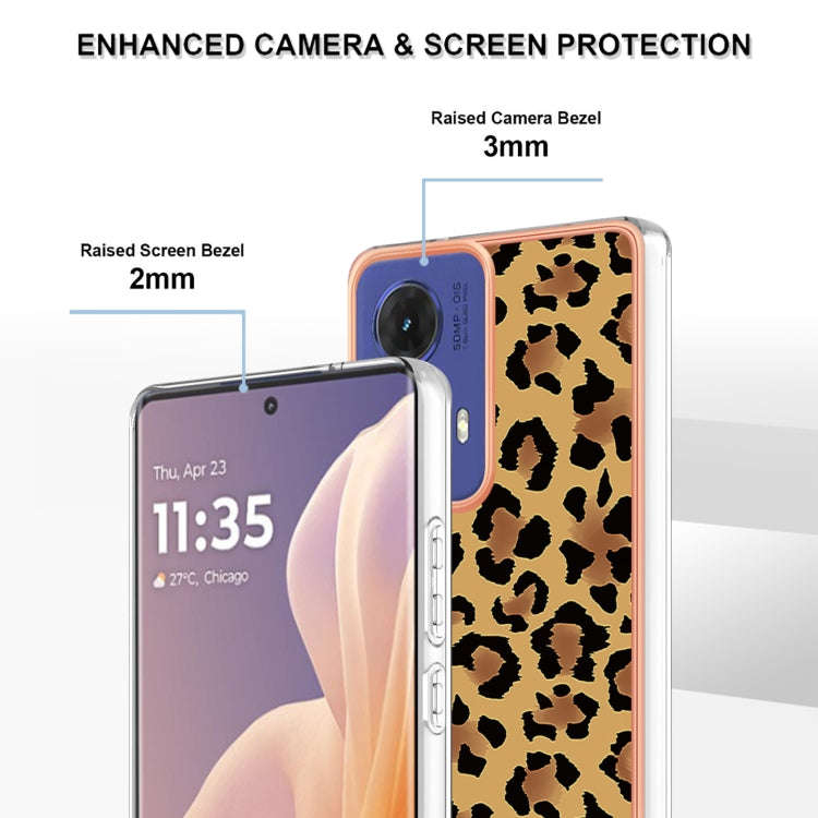 For Motorola Moto G85 Electroplating Marble Dual-side IMD Phone Case(Leopard Print)