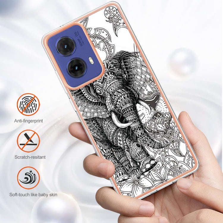 For Motorola Moto G85 Electroplating Marble Dual-side IMD Phone Case(Totem Elephant)