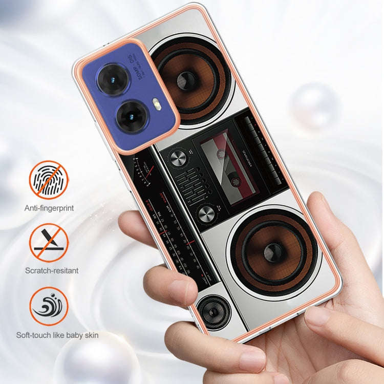 For Motorola Moto G85 Electroplating Marble Dual-side IMD Phone Case(Retro Radio)