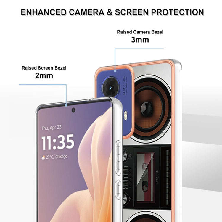 For Motorola Moto G85 Electroplating Marble Dual-side IMD Phone Case(Retro Radio)