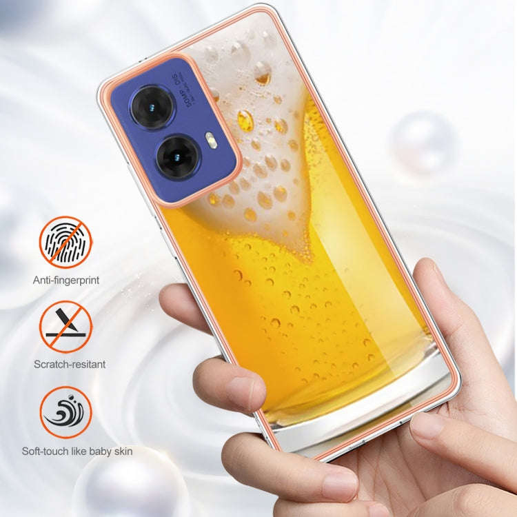 For Motorola Moto G85 Electroplating Marble Dual-side IMD Phone Case(Draft Beer)