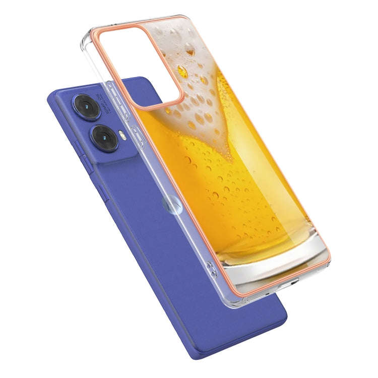 For Motorola Moto G85 Electroplating Marble Dual-side IMD Phone Case(Draft Beer)