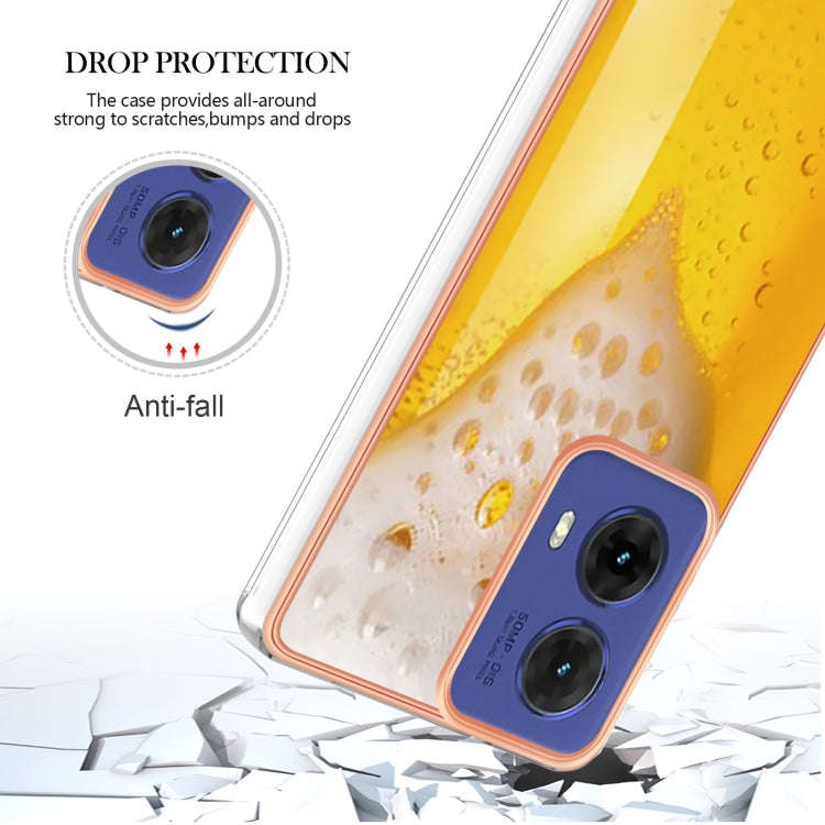 For Motorola Moto G85 Electroplating Marble Dual-side IMD Phone Case(Draft Beer)