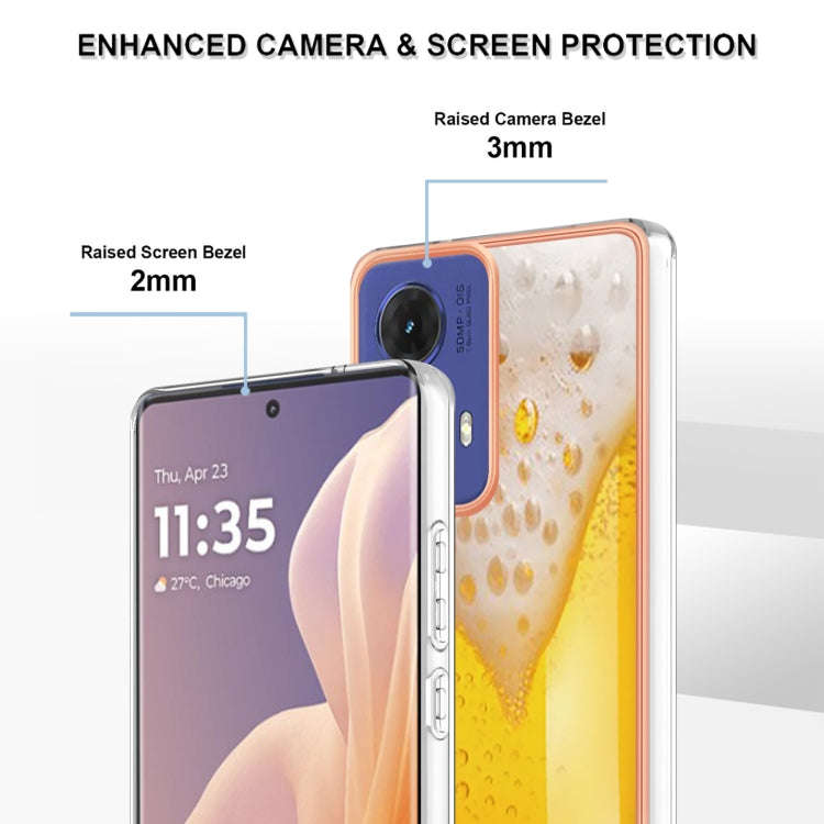 For Motorola Moto G85 Electroplating Marble Dual-side IMD Phone Case(Draft Beer)