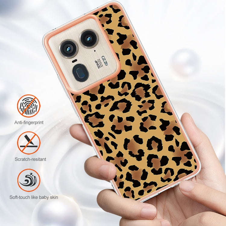 For Motorola Edge 50 Ultra Electroplating Marble Dual-side IMD Phone Case(Leopard Print)