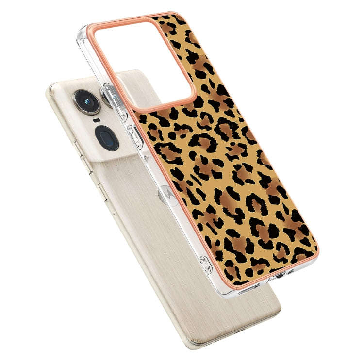 For Motorola Edge 50 Ultra Electroplating Marble Dual-side IMD Phone Case(Leopard Print)