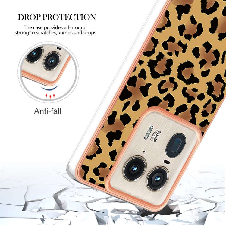 For Motorola Edge 50 Ultra Electroplating Marble Dual-side IMD Phone Case(Leopard Print)
