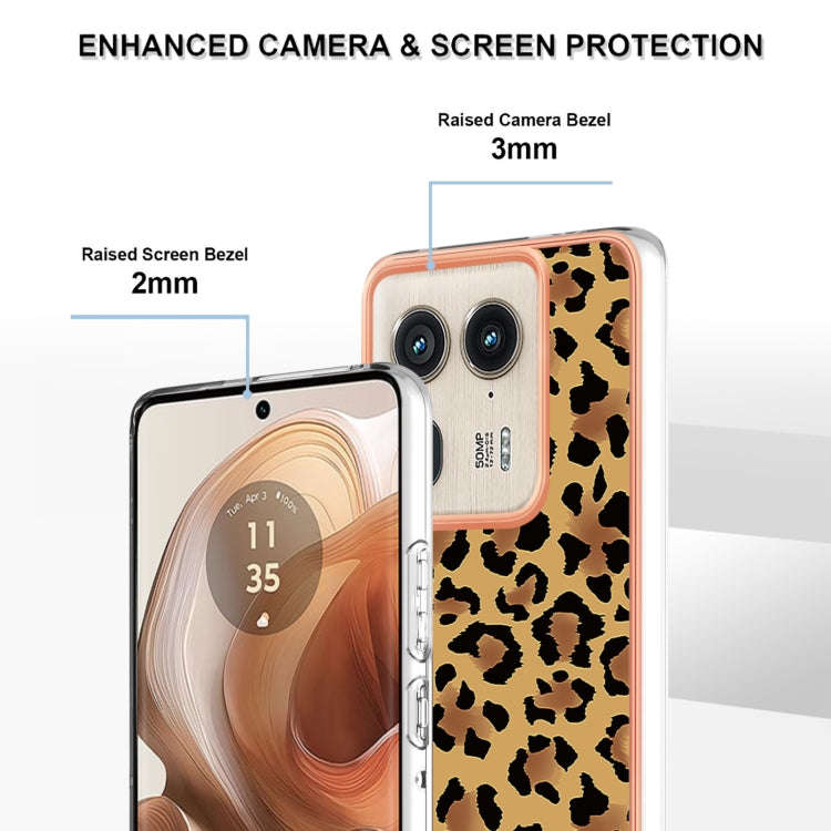 For Motorola Edge 50 Ultra Electroplating Marble Dual-side IMD Phone Case(Leopard Print)