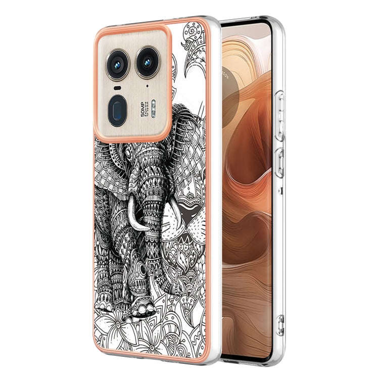 For Motorola Edge 50 Ultra Electroplating Marble Dual-side IMD Phone Case(Totem Elephant)