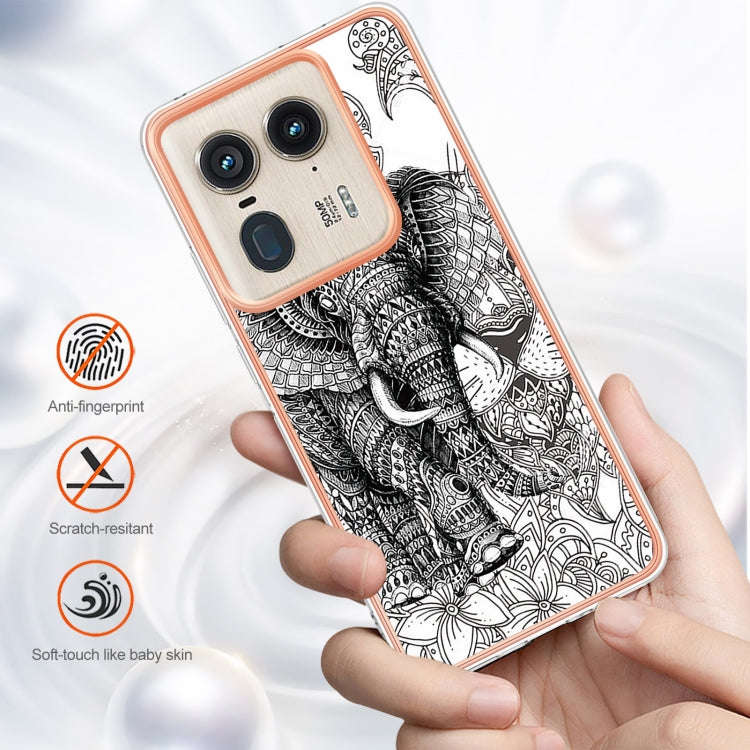 For Motorola Edge 50 Ultra Electroplating Marble Dual-side IMD Phone Case(Totem Elephant)