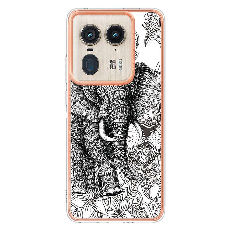 For Motorola Edge 50 Ultra Electroplating Marble Dual-side IMD Phone Case(Totem Elephant)