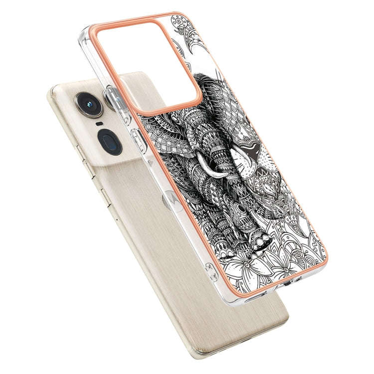 For Motorola Edge 50 Ultra Electroplating Marble Dual-side IMD Phone Case(Totem Elephant)