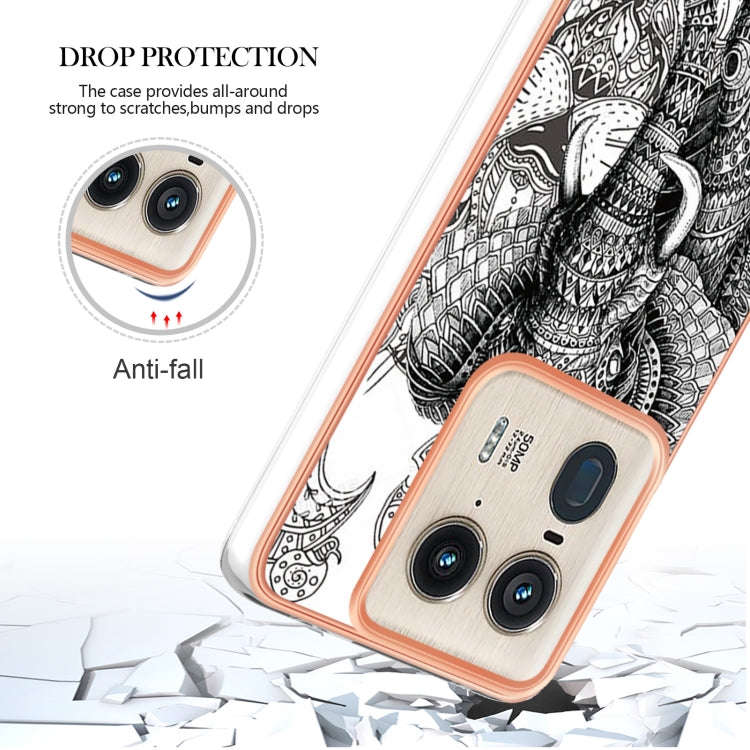 For Motorola Edge 50 Ultra Electroplating Marble Dual-side IMD Phone Case(Totem Elephant)