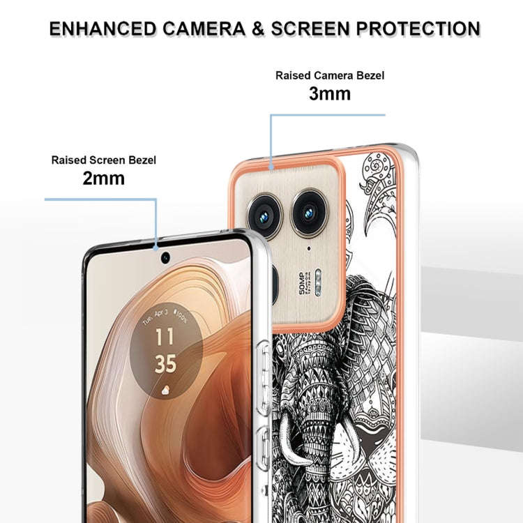For Motorola Edge 50 Ultra Electroplating Marble Dual-side IMD Phone Case(Totem Elephant)