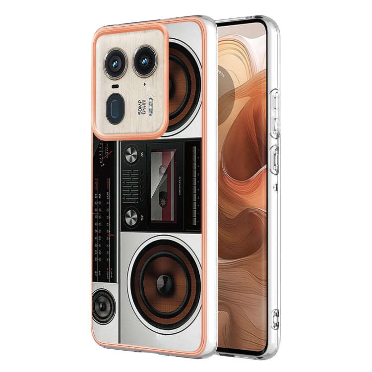 For Motorola Edge 50 Ultra Electroplating Marble Dual-side IMD Phone Case(Retro Radio)