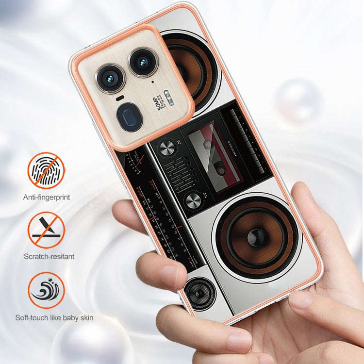 For Motorola Edge 50 Ultra Electroplating Marble Dual-side IMD Phone Case(Retro Radio)