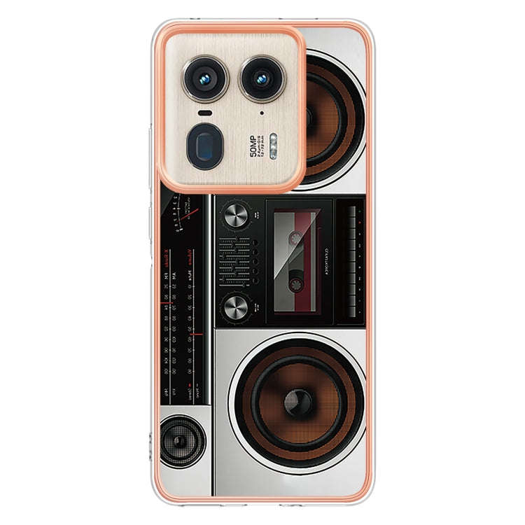 For Motorola Edge 50 Ultra Electroplating Marble Dual-side IMD Phone Case(Retro Radio)