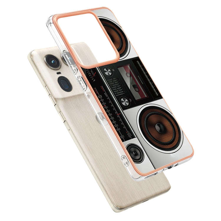 For Motorola Edge 50 Ultra Electroplating Marble Dual-side IMD Phone Case(Retro Radio)